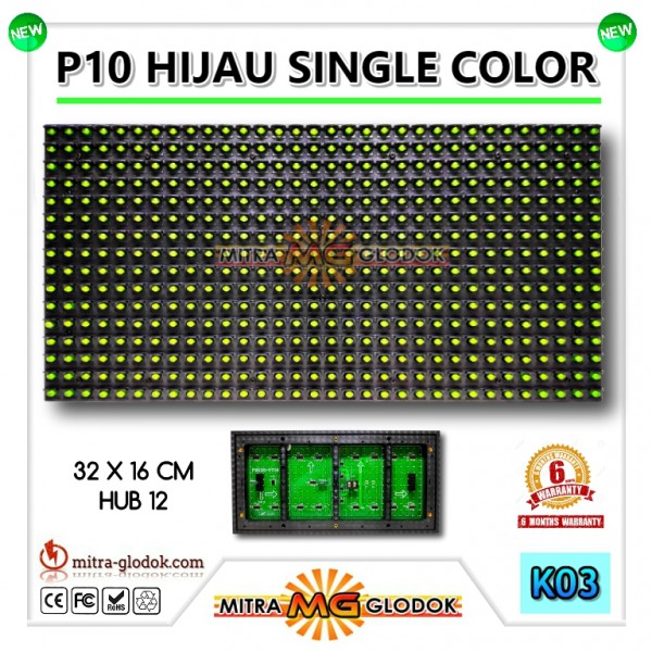 Panel Modul P10 DIP Outdoor Single Color | GREEN - HIJAU